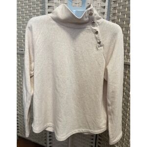 J.Crew Women Oatmeal Heather Heart Button Mock Neck Sweatshirt Large